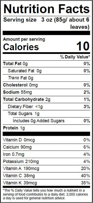 Image of  Bok Choy Nutrtion Facts Panel