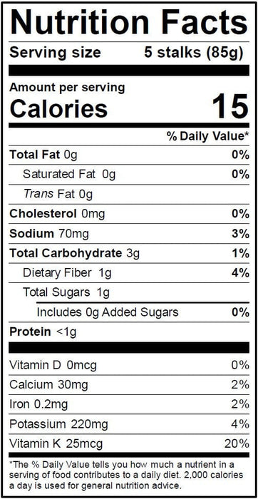 Image of  Chinese Celery Nutrition Facts Panel