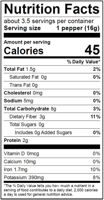 Image of  Dried Ancho Peppers (Don Enrique<sup>®</sup> Brand) Nutrition Facts Panel