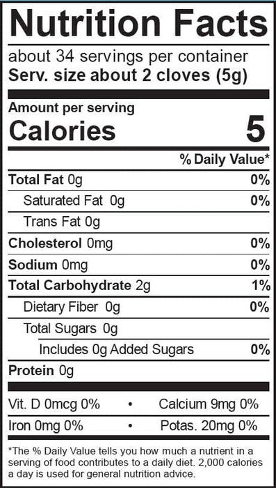 Image of  Peeled Garlic Nutrition Facts Panel