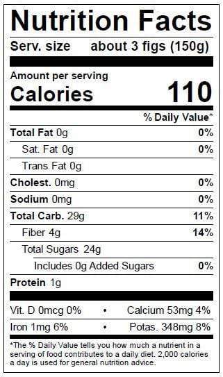 Image of  1 Pound Brown Turkey Figs Nutrition Facts Panel