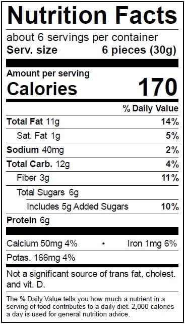 Image of  12 packages (6.5 Ounces each) Clean Snax<sup>®</sup> Case - Almond Nutrition Facts Panel