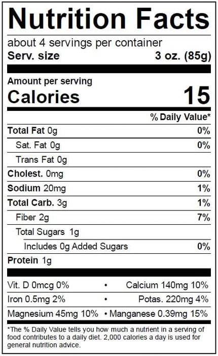 Image of  2 packages (12.5 Ounces each) Sliced Cactus Leaves (Nopales) Nutrition Facts Panel