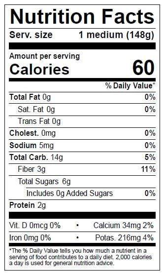Image of  2 Pounds Organic Yellow Onion Nutrition Facts Panel