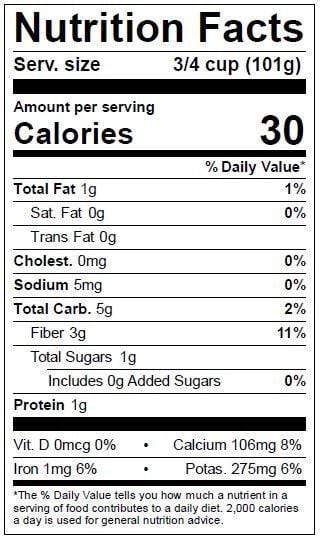 Image of  3 bunches Baby Broccoli Nutrition Facts Panel