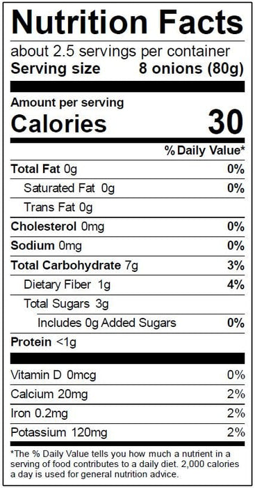 Image of  3 packages (7 ounces each) Cipolline Onions Nutrition Facts Panel