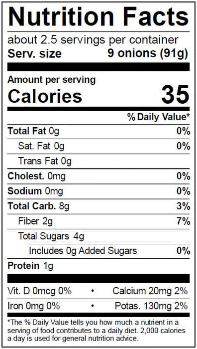 Image of  3 packages (8 Ounces each) Boiler Onions Nutrition Facts Panel