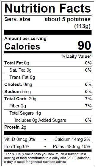 Image of Baby Dutch Yellow® Potatoes Nutrition Facts Panel