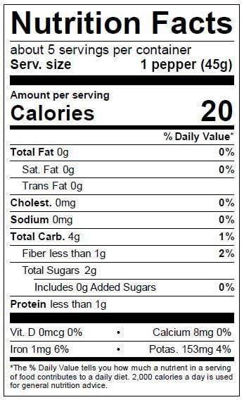 Image of  3 Pounds Shishito Peppers Nutrition Facts Panel