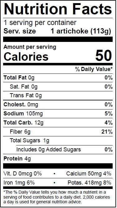 Image of  5 Minute Artichokes Nutrition Facts Panel