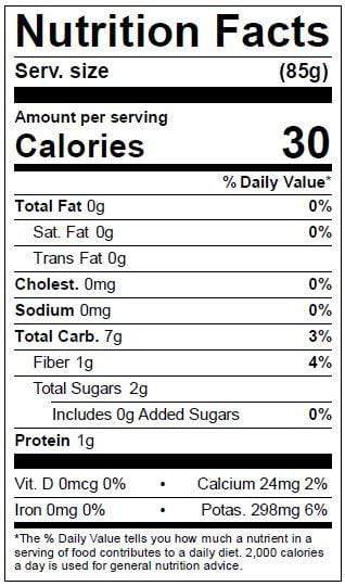 Image of  8 Ball Squash Nutrition Facts Panel