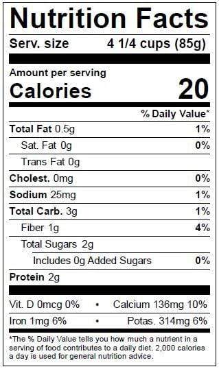 Image of  Arugula Nutrition Facts Panel