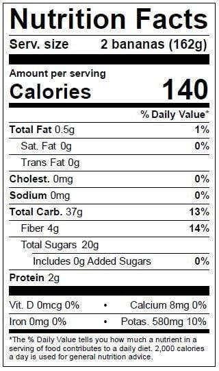 Image of  Baby Bananas Nutrition Facts Panel