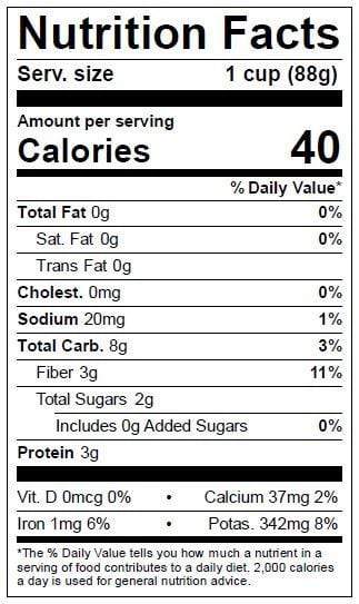 Image of  Baby Brussels Sprouts Nutrition Facts Panel