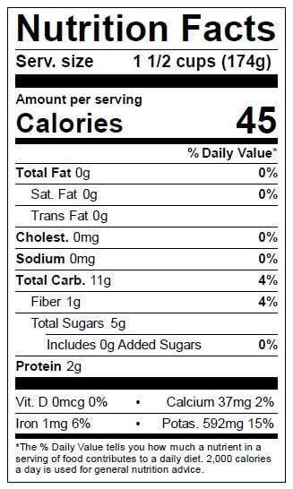 Image of  Baby Pumpkins Nutrition Facts Panel