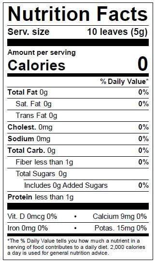 Image of  Basil Nutrition Facts Panel