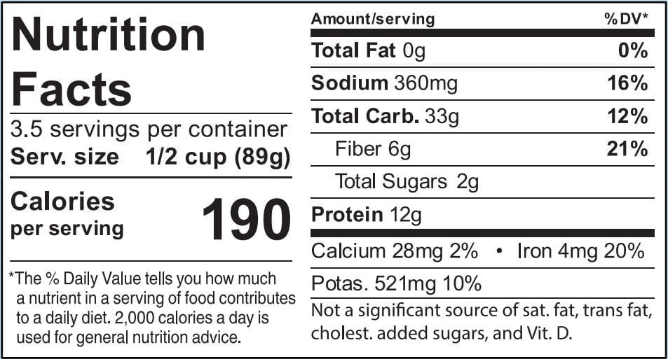 Image of  Black-Eyed Peas Nutrition Facts Panel
