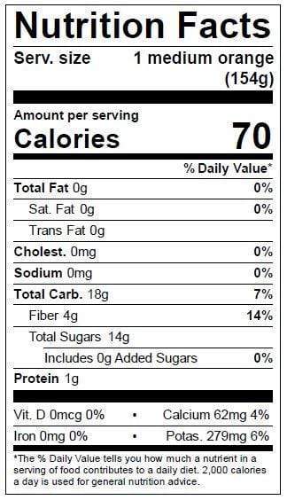 Image of  Blood Oranges Nutrition Facts Panel