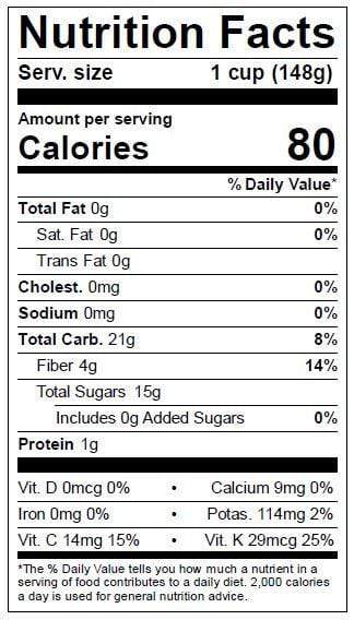 Image of  Blueberries Nutrition Facts Panel