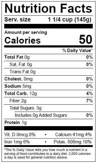 Image of  Buttercup Squash Nutrition Facts Panel