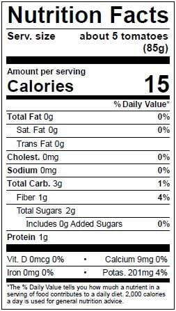 Image of  Cabernet Tomatoes Nutrition Facts Panel