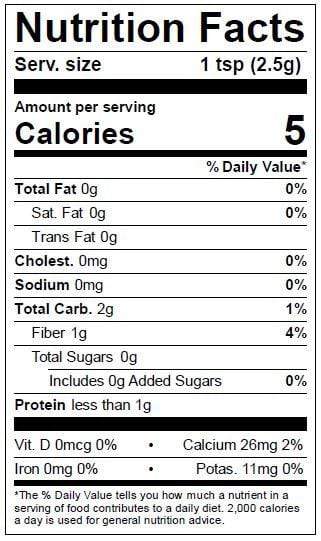 Image of  Canela / Cinnamon Sticks (Don Enrique<sup>®</sup> Brand) Nutrition Facts Panel