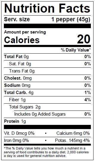 Image of  Cayenne Peppers Nutrition Facts Panel