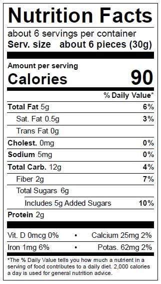 Image of  Clean Snax<sup>®</sup> Case - Holiday Crunch Nutrition Facts Panel