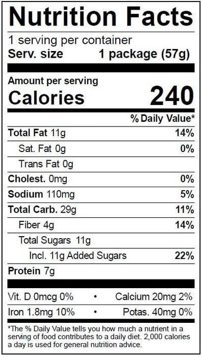 Image of  Clean Snax<sup>®</sup> - Peanut Butter (2 oz. package) Nutrition Facts Panel
