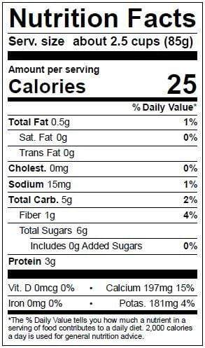 Image of  Collard Greens Nutrition Facts Panel