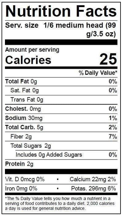 Image of  Colorful Cauliflower Nutrition Facts Panel