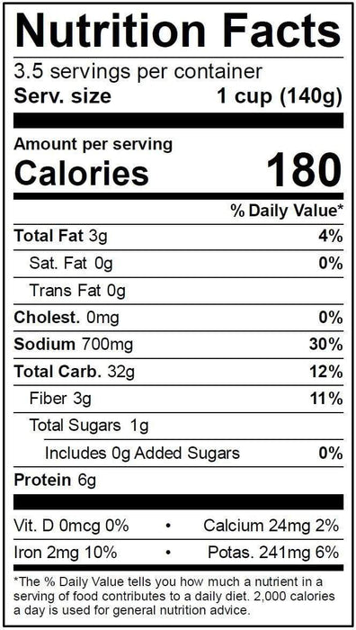 Image of  Cooked Quinoa Nutrition Facts Panel