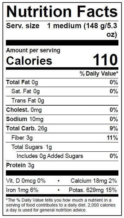 Image of  Crimson & Gold Potatoes Nutrition Facts Panel