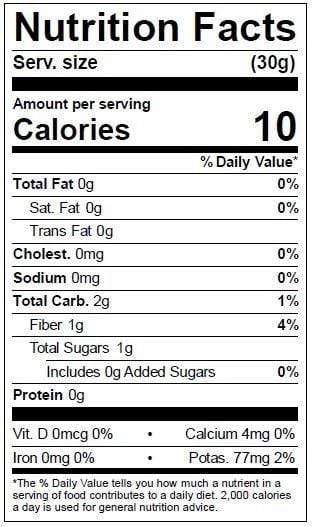 Image of  Cubanelle Peppers Nutrition Facts Panel