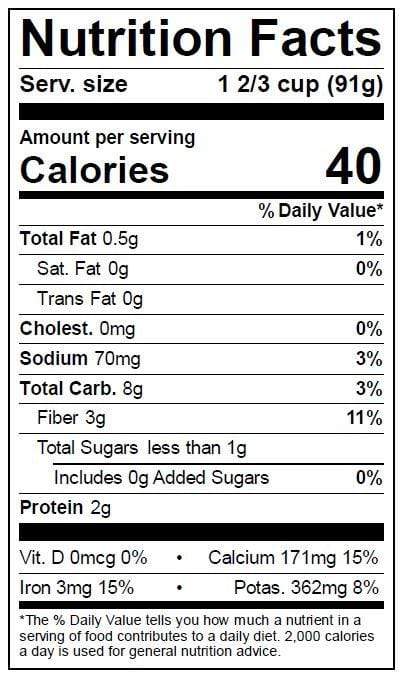Image of  Dandelion Greens Nutrition Facts Panel