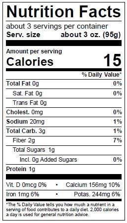 Image of  Diced Cactus Leaves (Nopalitos) Nutrition Facts Panel