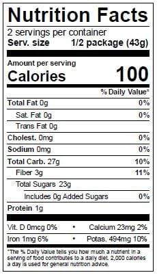 Image of  Dried Apricots Nutrition Facts Panel