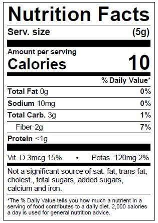 Image of  Dried Asian Mushrooms Nutrition Facts Panel