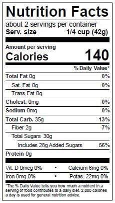 Image of  Dried Cranberries Nutrition Facts Panel