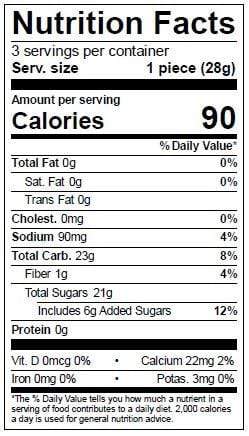 Image of  Dried Papaya Spears Nutrition Fact Panel