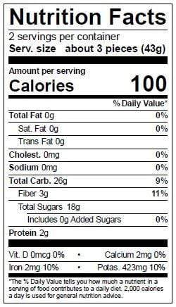 Image of  Dried Peaches Nutrition Fact Panel