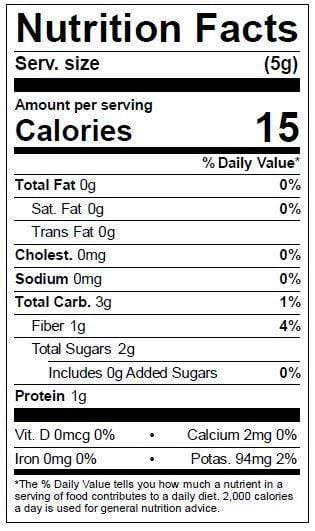 Image of  Dried Pequin Peppers Nutrition Facts Panel