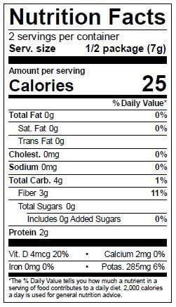 Image of  Dried Porcini Mushrooms Nutrition Fact Panel