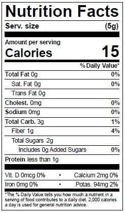 Image of  Dried Savina Ruby Hot Peppers Nutrition Facts Panel