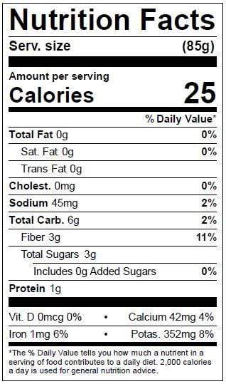 Image of  Fennel Bulbs Nutrition Facts Panel