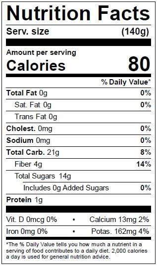 Image of  Flamingo Pears Nutrition Facts Panel