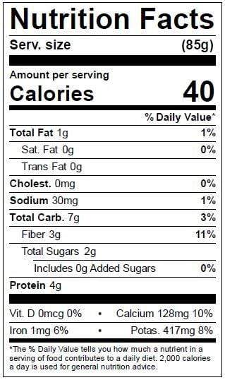 Image of  Flowering Kale Nutrition Facts Panel