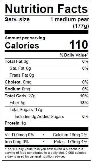 Image of  Fragrant Pears Nutrition Facts Panel