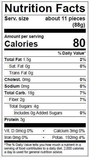 Image of  Fresh Baby Corn Nutrition Facts Panel