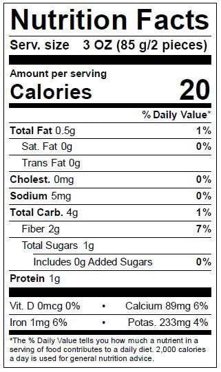 Image of  Gai Choy Nutrition Facts Panel
